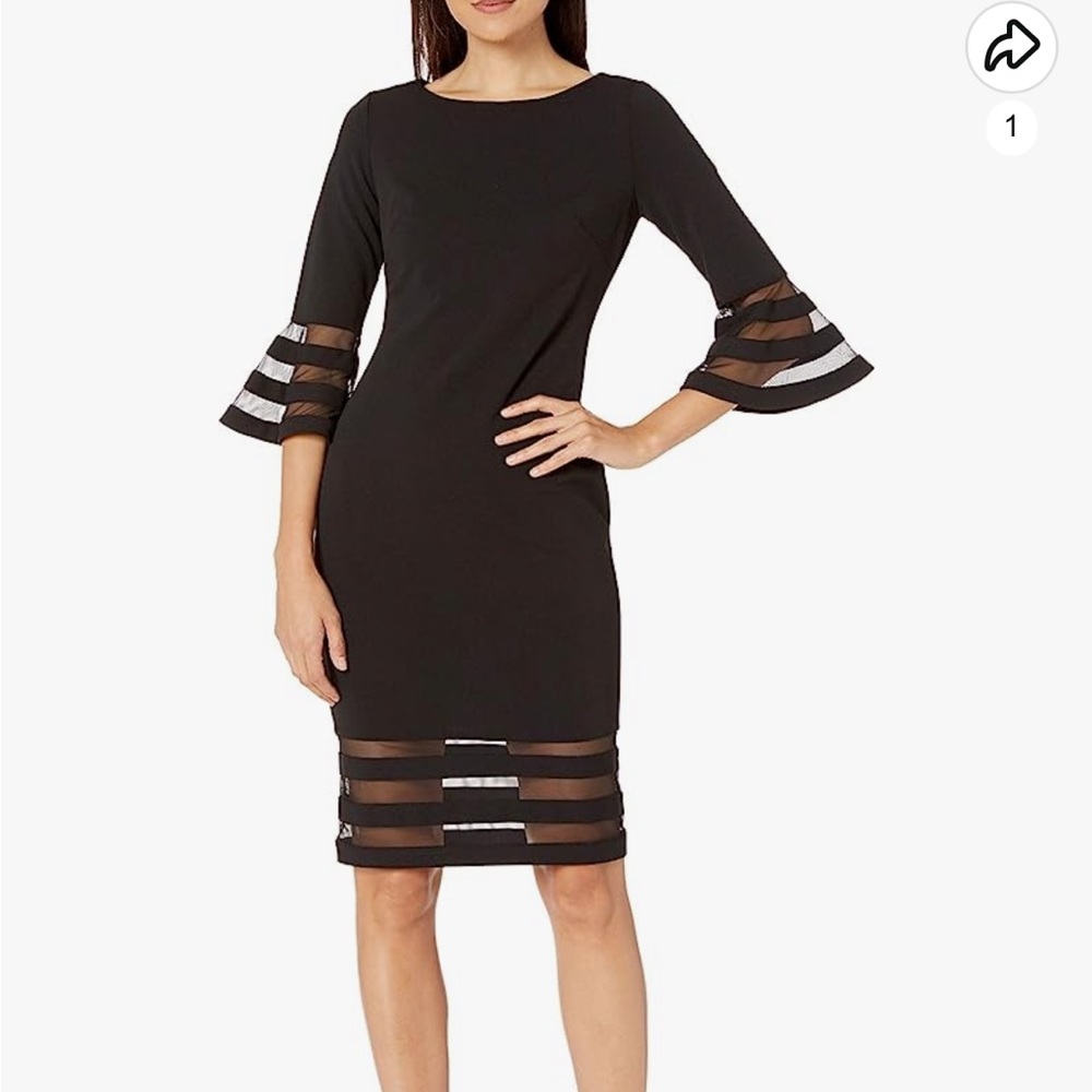 Calvin Klein Bell Sleeve Sheath With Sheer Inserts Dress